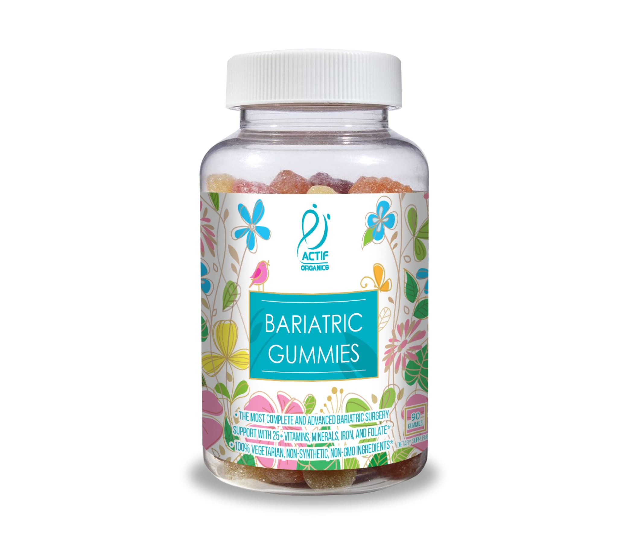ACTIF bariatric gummies bottle showcasing 90-count packaging for daily nutrition support.