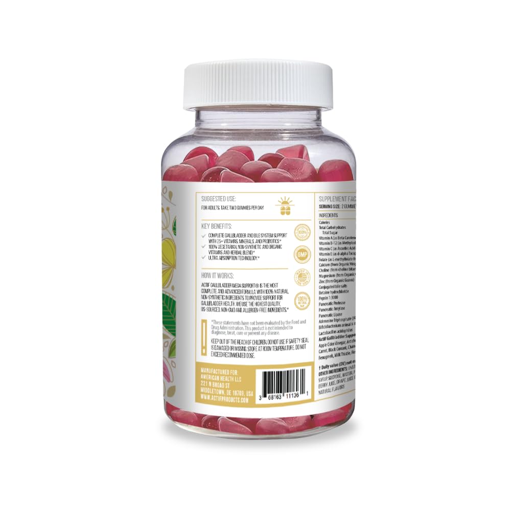 ACTIF Gallbladder Mega Support gummies close-up of ingredients list