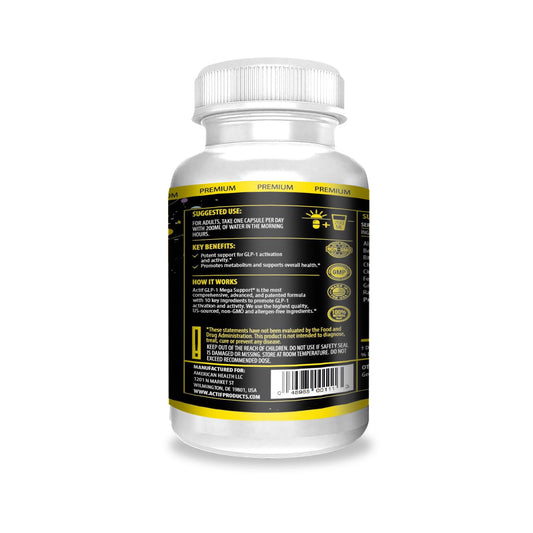 ACTIF GLP-1 Mega Support capsules close-up highlighting the weight-factor blend