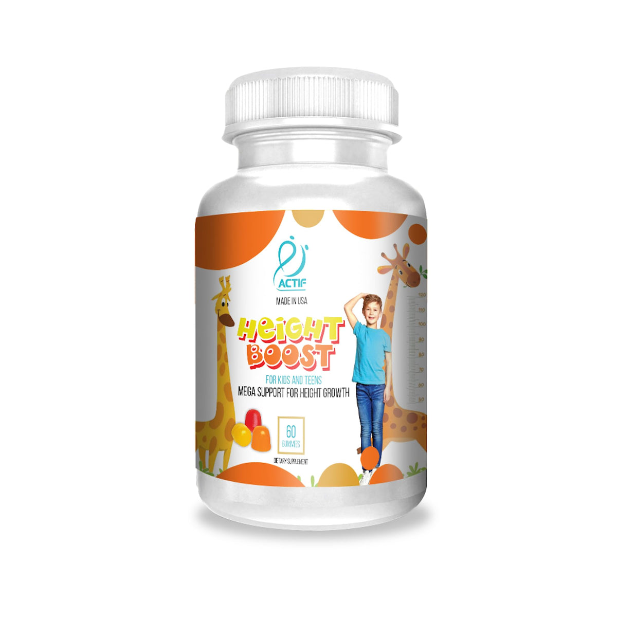 ACTIF Height Boost gummies bottle showing strawberry flavor for daily growth support