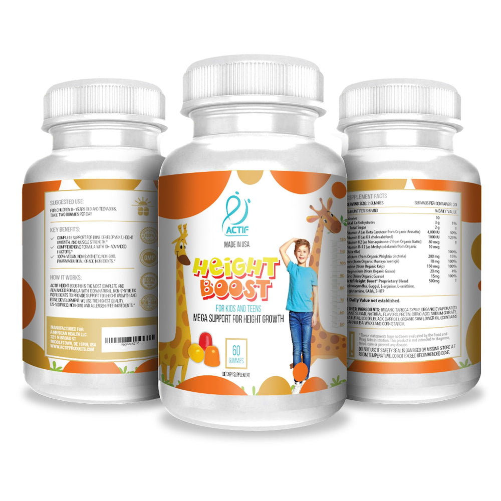 ACTIF Height Boost packaging label highlights 10+ growth factors