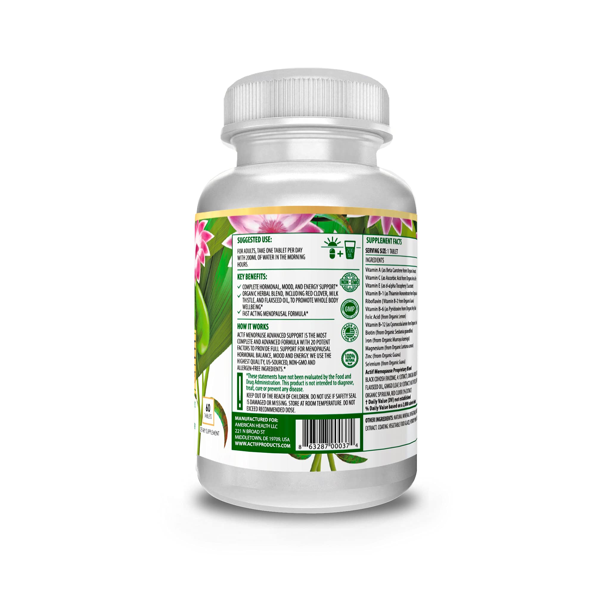 Blend of organic vitamins and herbs used in ACTIF Menopause formula for holistic wellness.