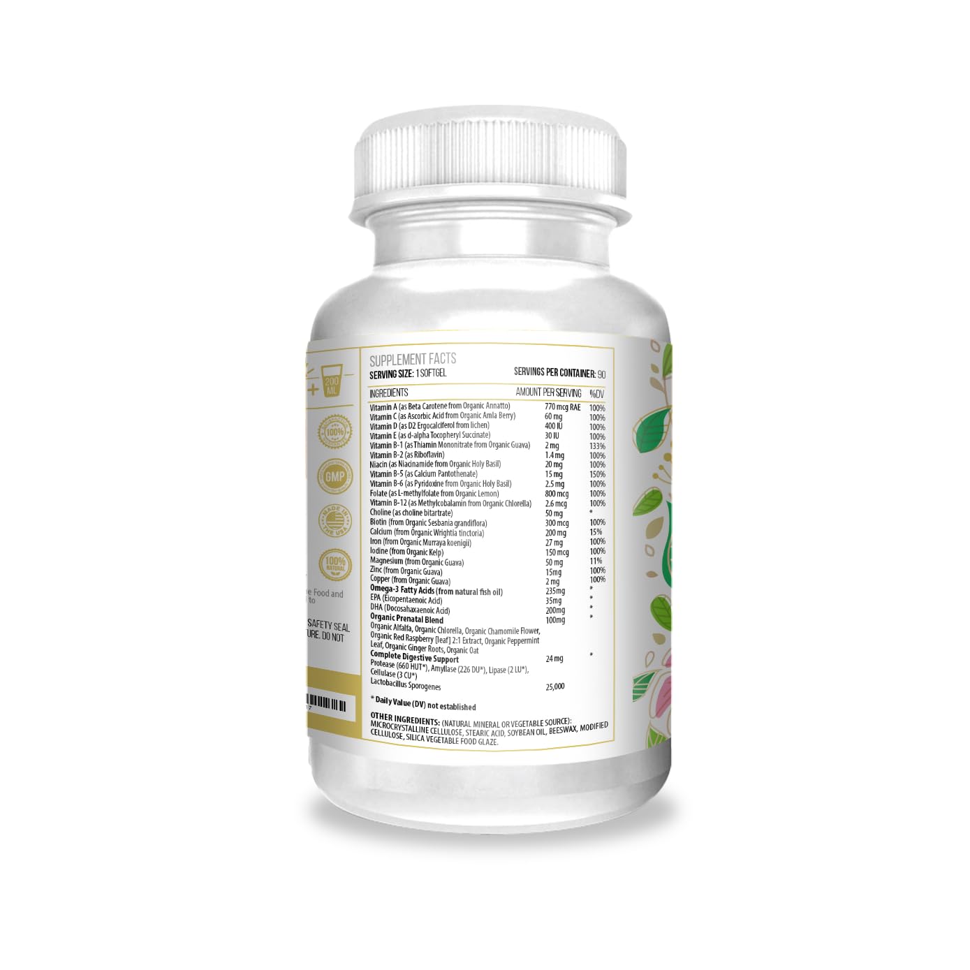 ACTIF Organic Prenatal Vitamin packaging display; convenient daily supplement for three trimesters.