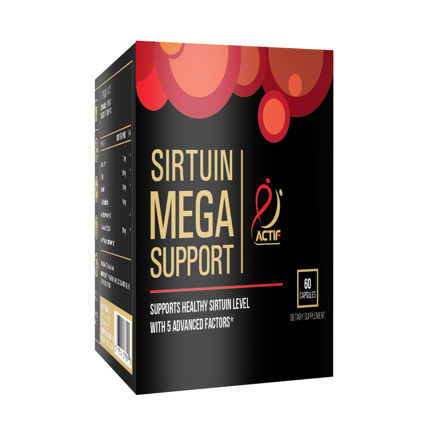 ACTIF Sirtuin Mega Support packaging communicates organic sourcing and gluten-free status