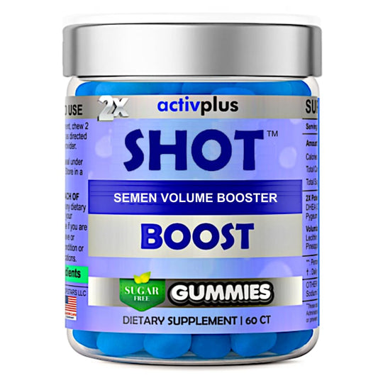 ACTIV PLUS Semen Volume Maximizer bottle shows 2X load concept for male fertility support