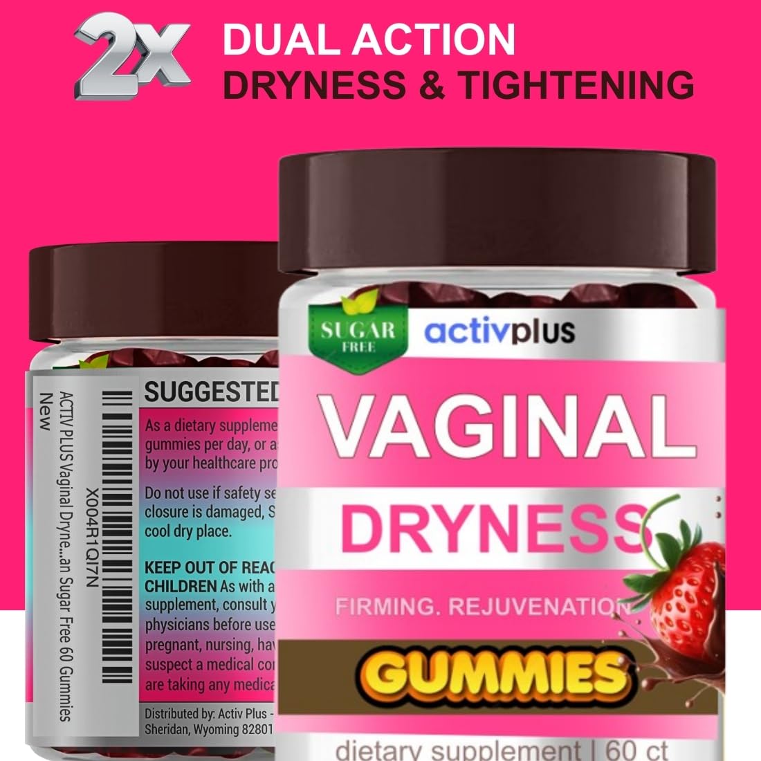 ACTIV PLUS vaginal dryness moisturizer label focusing on ingredient transparency and GMP standards