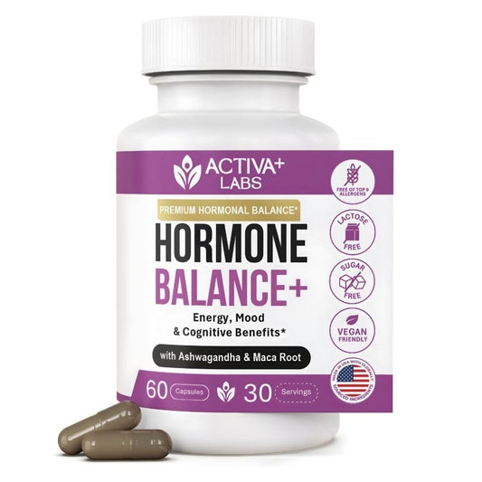 Activa Labs+ Hormone Balance bottle on a clean kitchen counter for daily energy