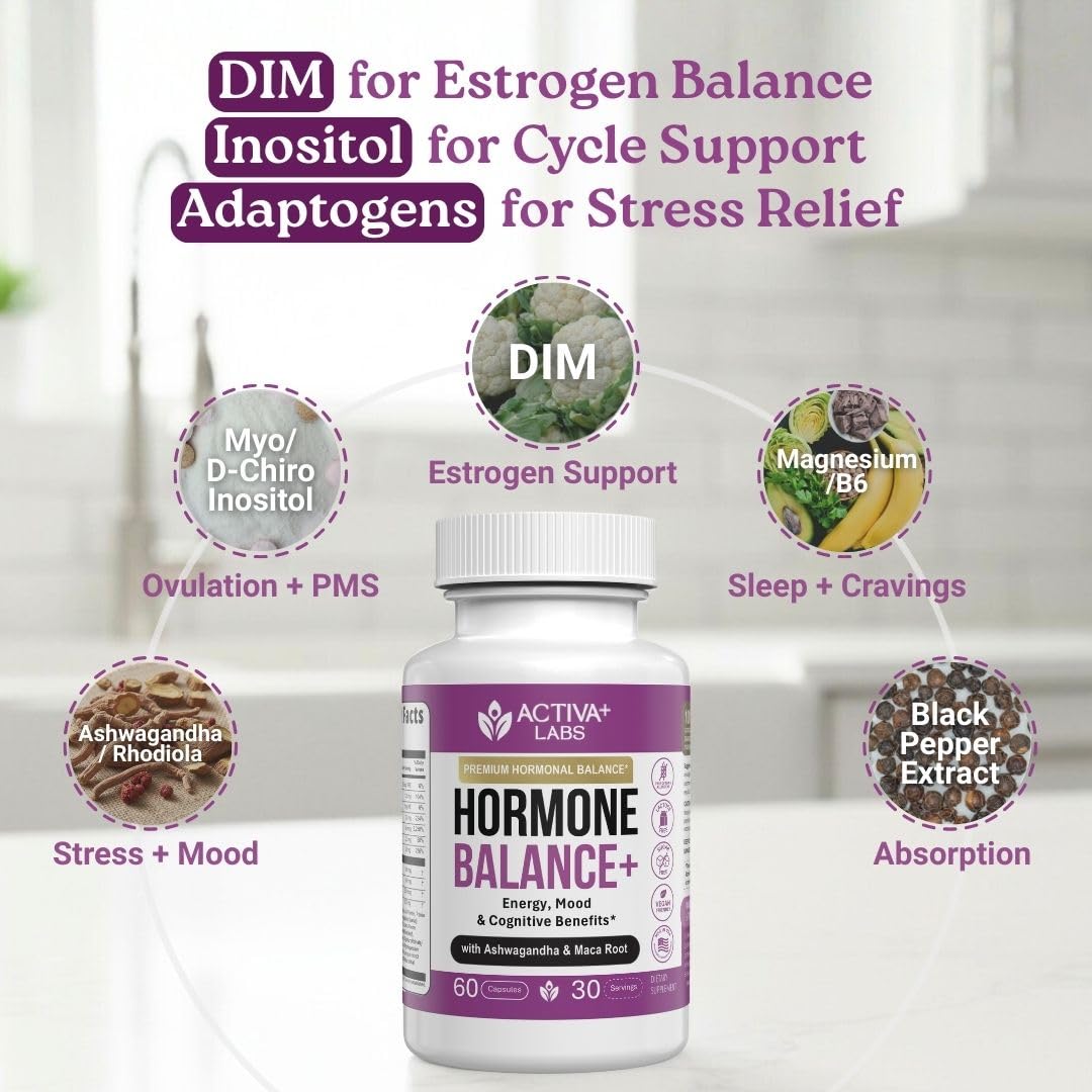 Activa Labs Hormone Balance blend with ashwagandha, maca and ginseng boosts mood.