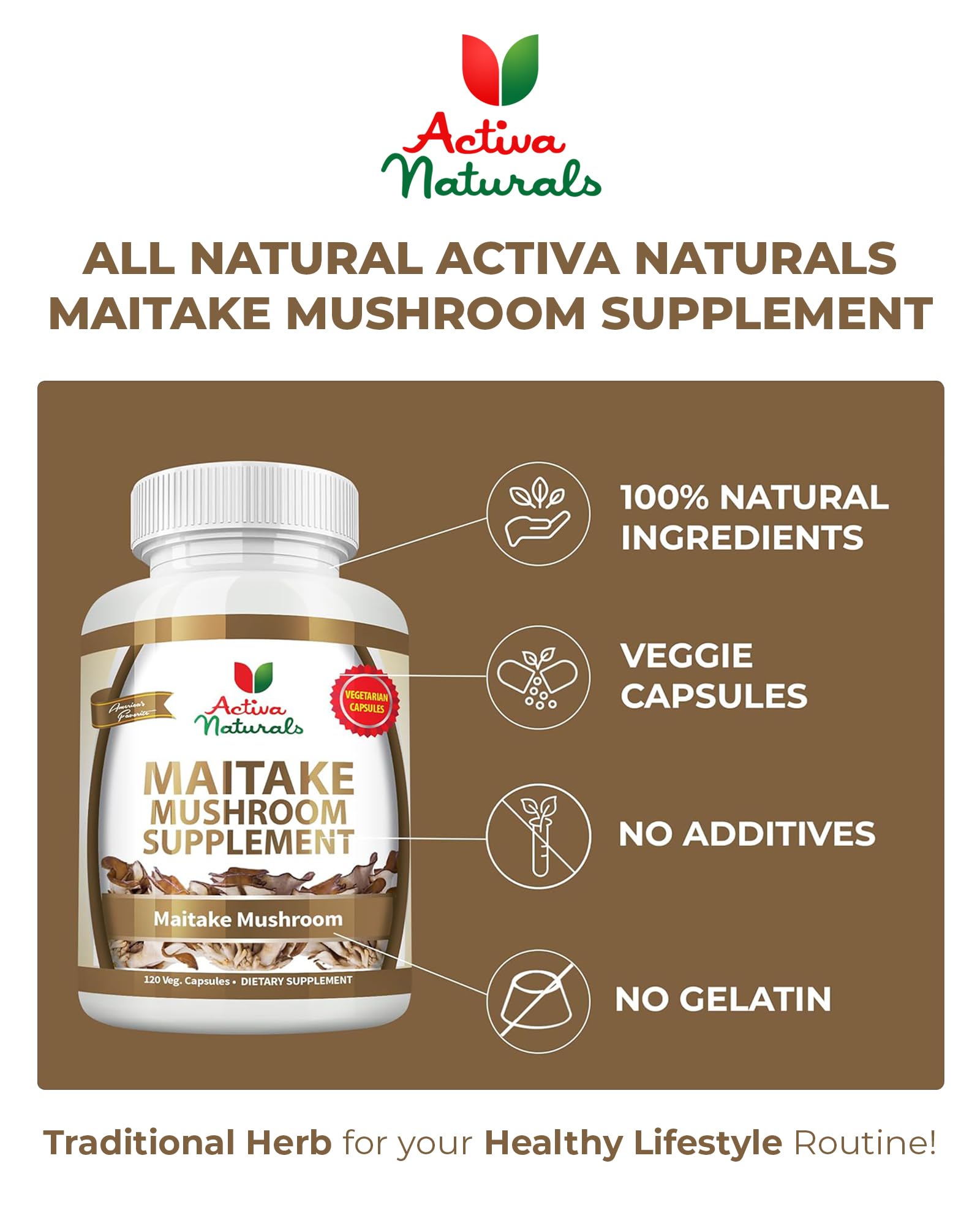 Person taking a Maitake capsule as part of morning routine