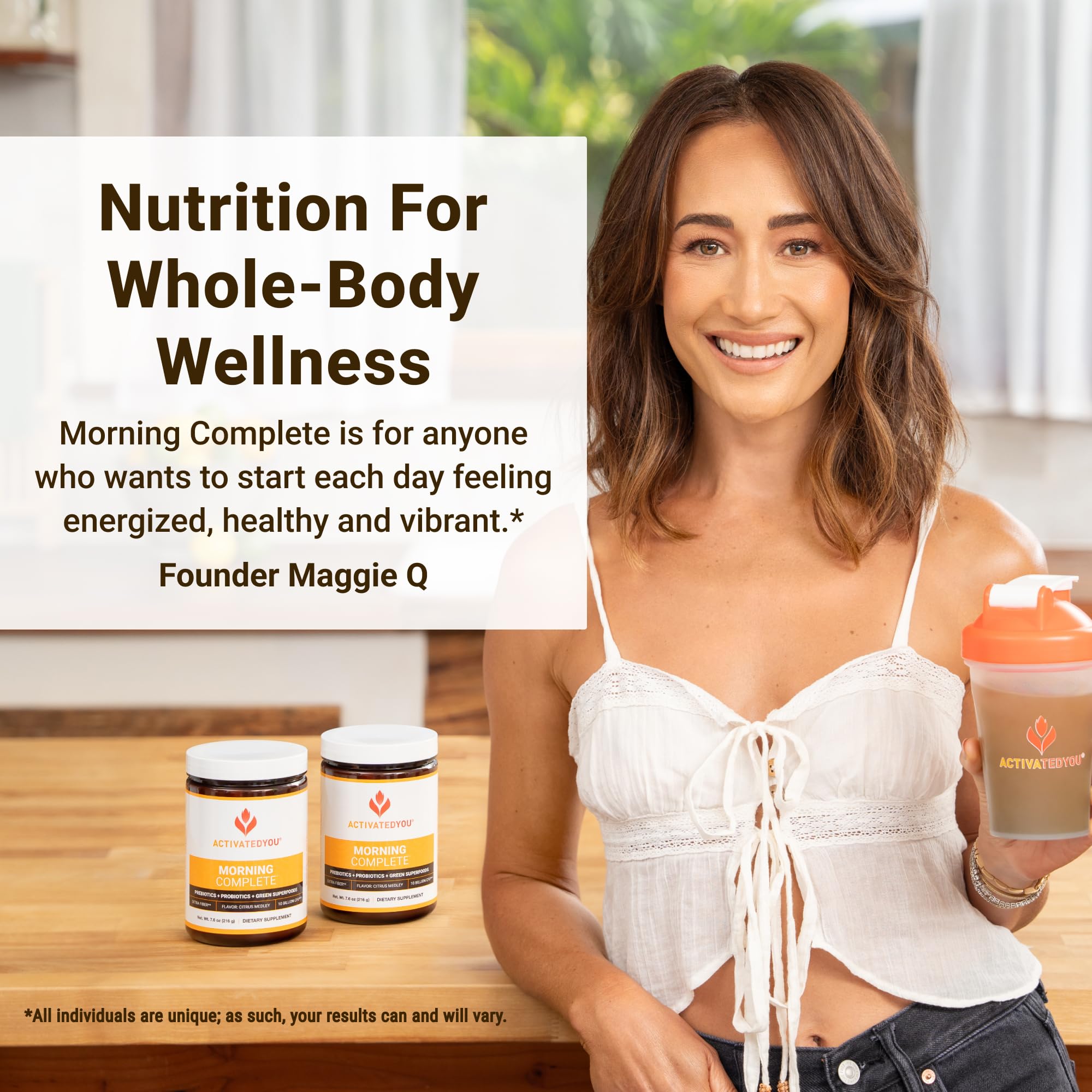 ActivatedYou Morning Complete green powder scene suggests antioxidant-rich nutrition.