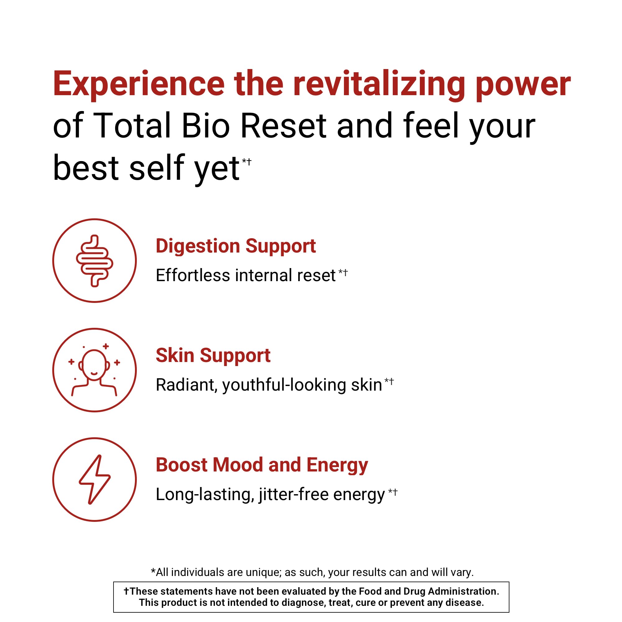 Total Bio Reset ingredients displayed with greens, suggesting detox and nutrient balance.