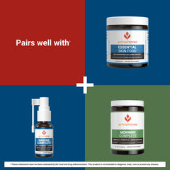 Packaging and glass of water imply an easy daily wellness habit.