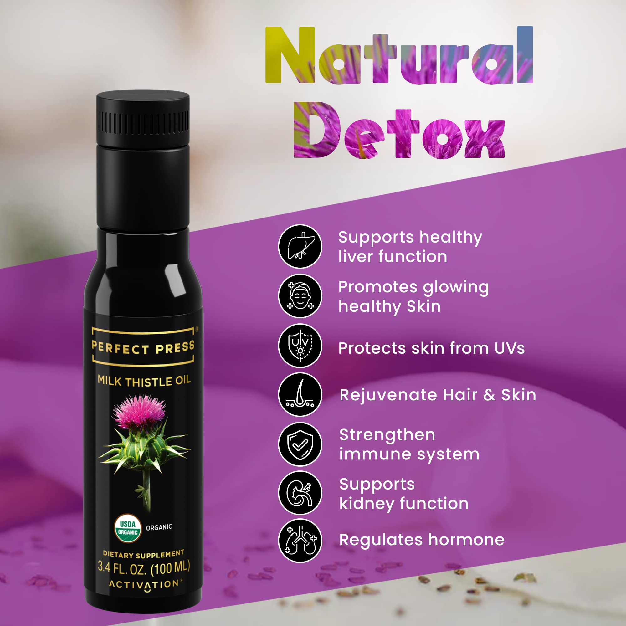 ACTIVATION milk thistle oil drizzled on salad, demonstrating flavorful incorporation.