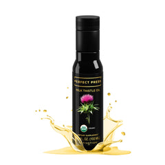 ACTIVATION Perfect Press Milk Thistle Oil bottle on white surface, premium non-GMO oil for detox.