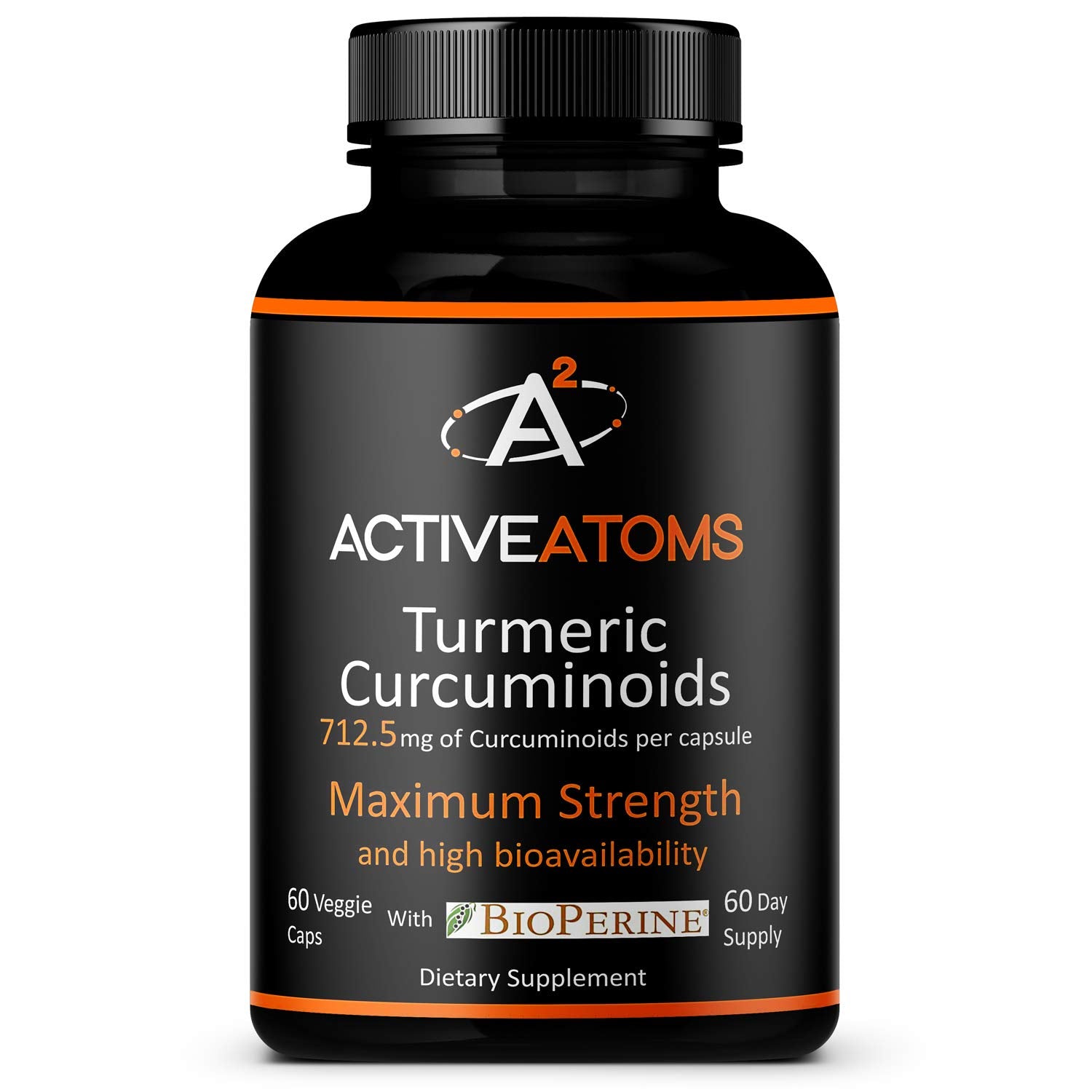 Active Atoms turmeric extract capsule close-up showing 750 mg potency