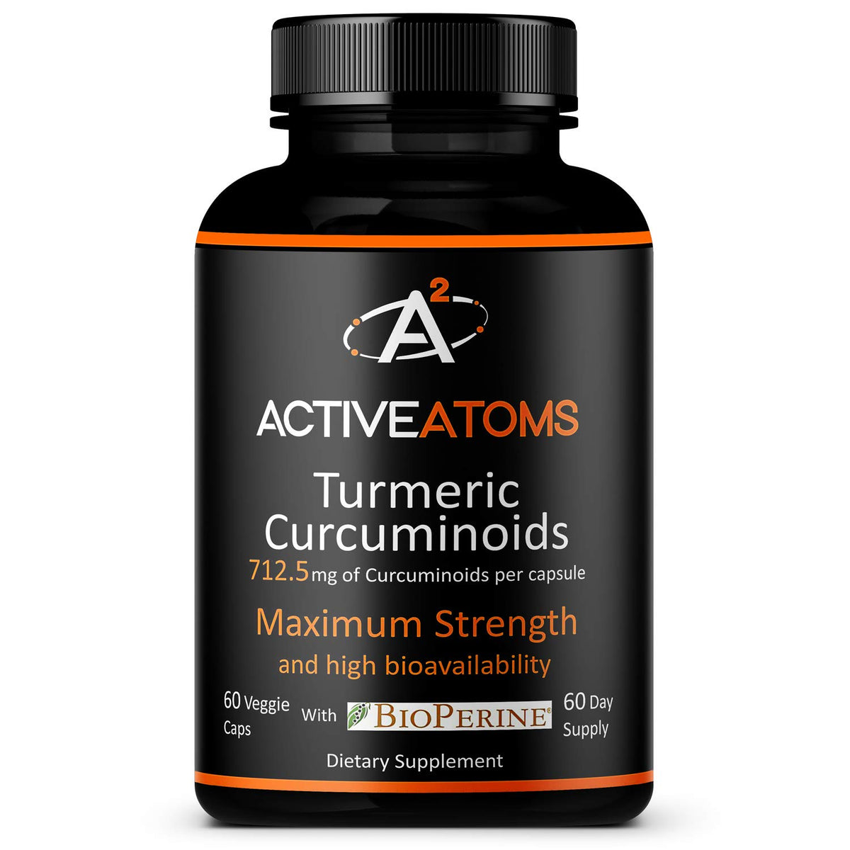 Active Atoms turmeric extract capsule close-up showing 750 mg potency