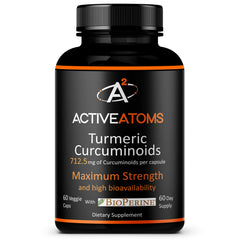 Active Atoms turmeric extract capsule close-up showing 750 mg potency