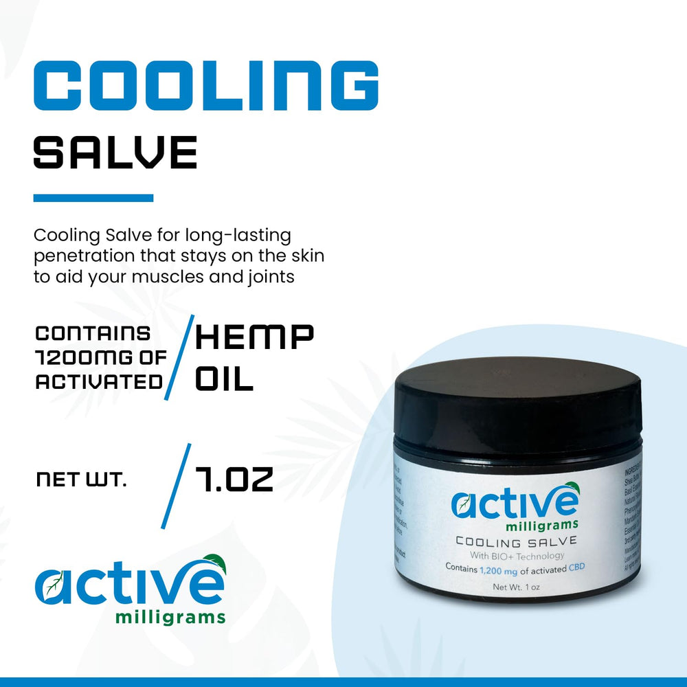 Active Milligrams Hemp Cooling Salve jar shows compact, travel-friendly container.