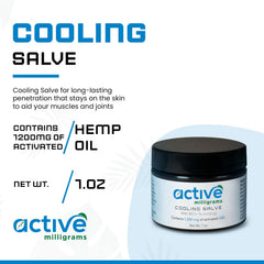 Active Milligrams Hemp Cooling Salve jar shows compact, travel-friendly container.