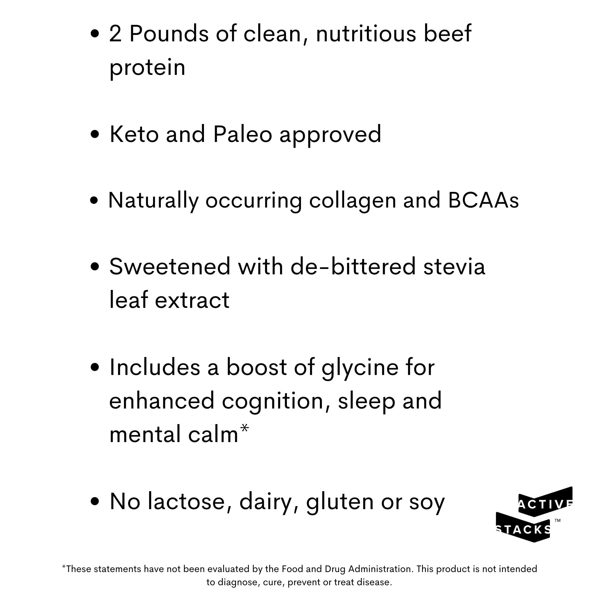 Active Stacks beef protein powder on cup demonstrates low-carb keto-friendly meal option