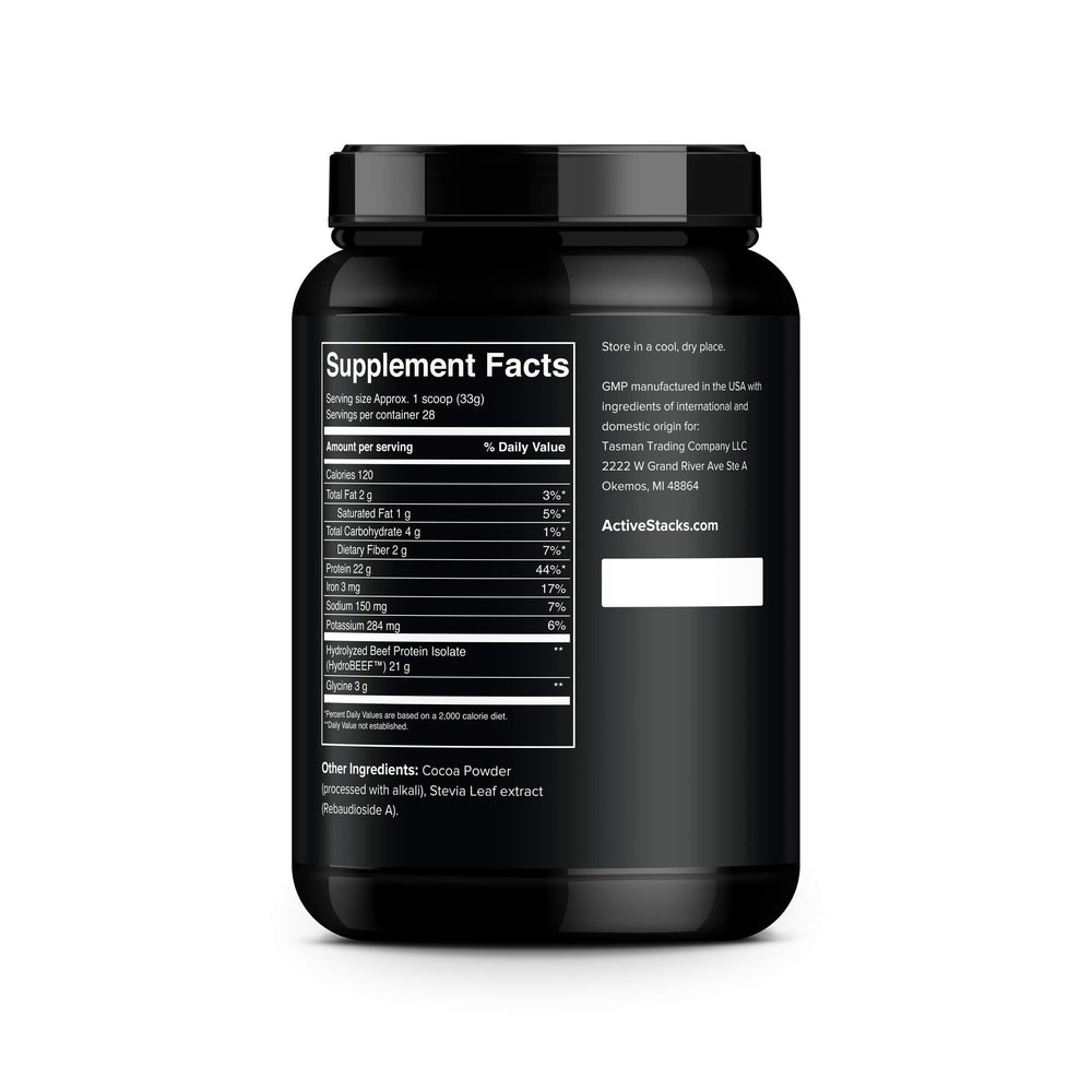 Active Stacks powder close-up highlights collagen and BCAAs content