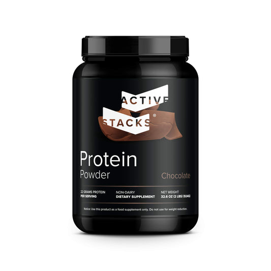 Active Stacks beef protein isolate powder in chocolate tub for dairy-free nutrition