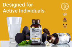 Active Supreme vitamin C label highlighting collagen synthesis support.