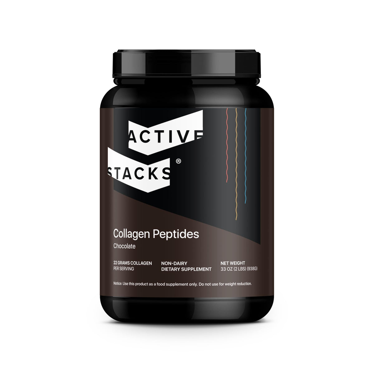 Active Stacks Collagen Chocolate powder being poured into a mug for daily skin and joint support