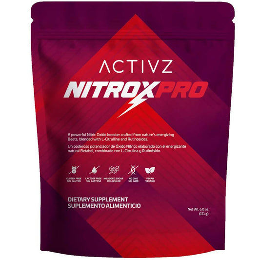 ACTIVZ NitroxPro powder tub shown for easy mixing in active lifestyles.