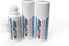 AcuPlus pain relief roll-on bottle for targeted muscle comfort on the go.