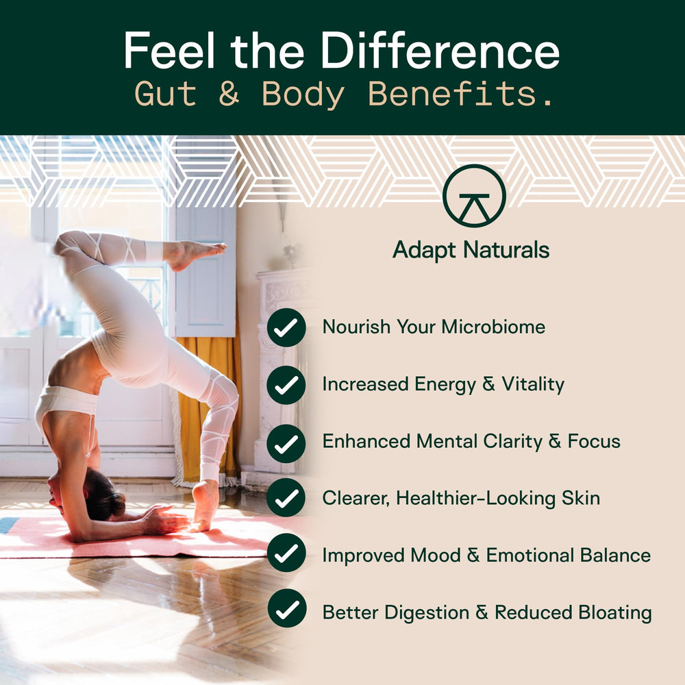 Postbiotic components in Adapt Naturals 4-in-1 for gut lining and signaling.
