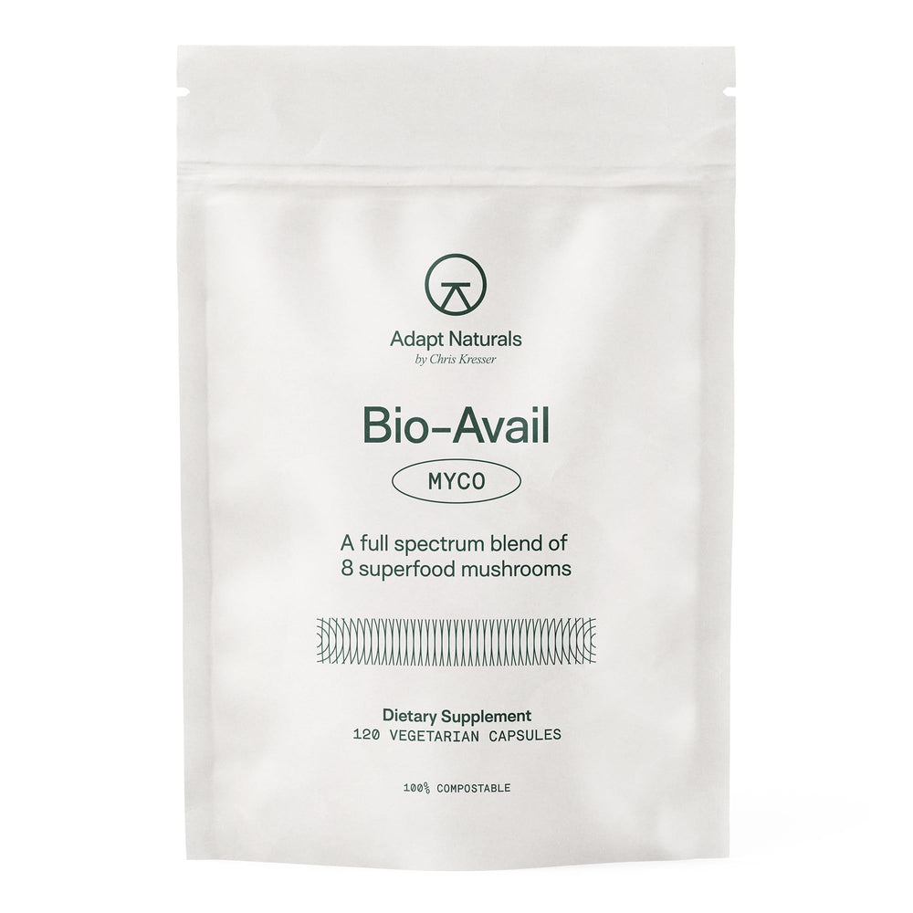Adapt Naturals Bio-Avail Myco bottle on shelf for daily wellness.
