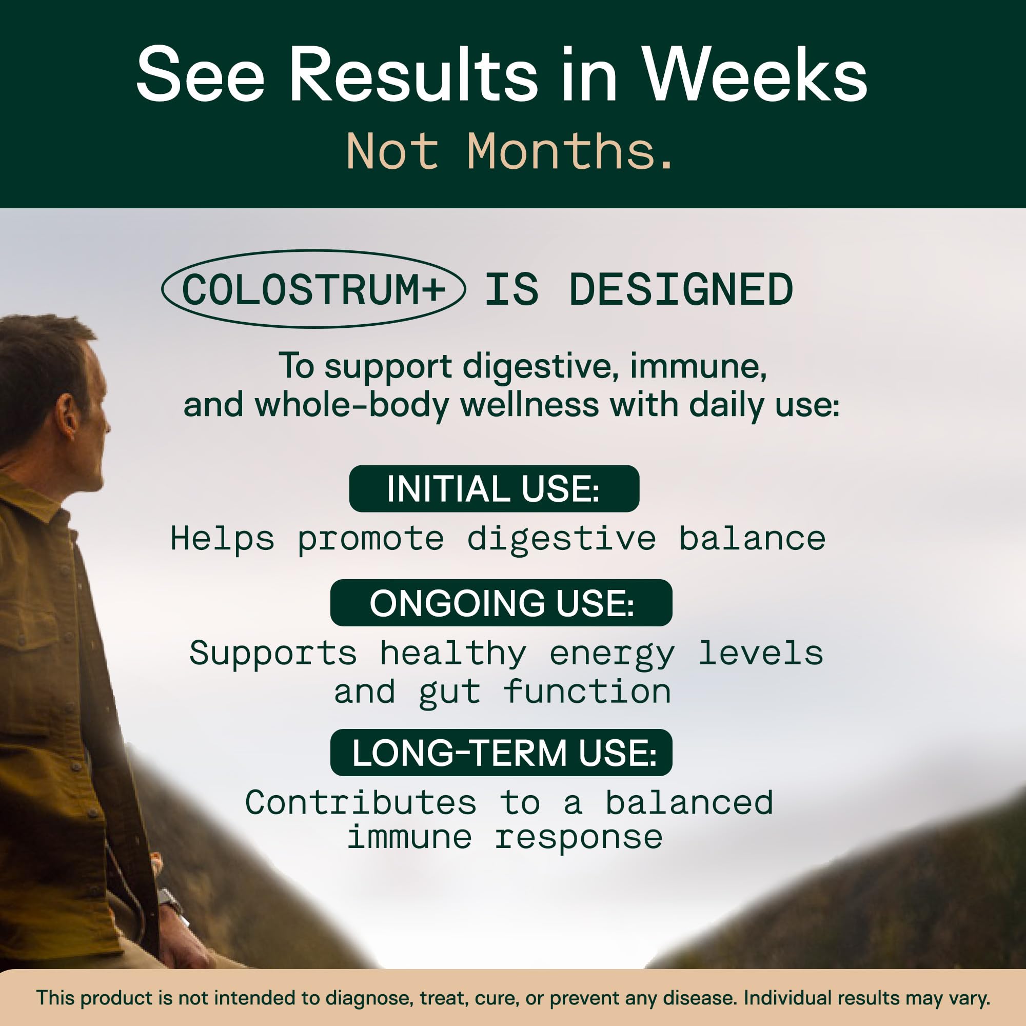 Adapt Naturals Colostrum beta-glucan panel emphasizes beta-glucan for balance support.