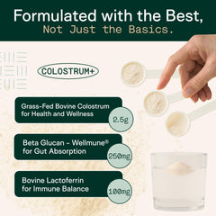 Adapt Naturals Colostrum scoop with powder illustrates easy daily serving.