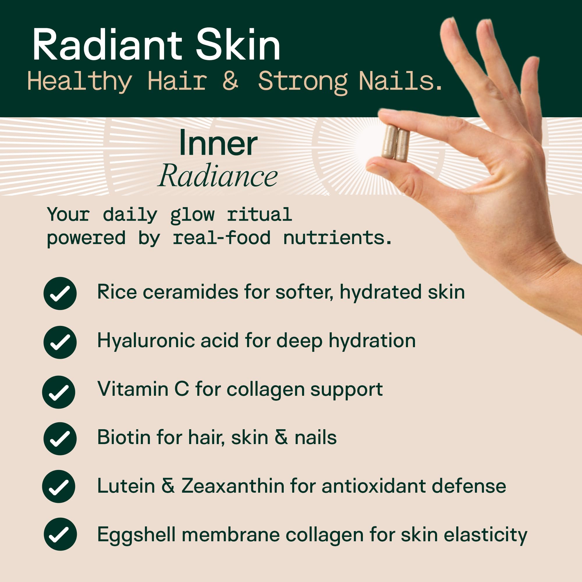 Adapt Naturals Inner Radiance capsules close-up for convenient dosing.