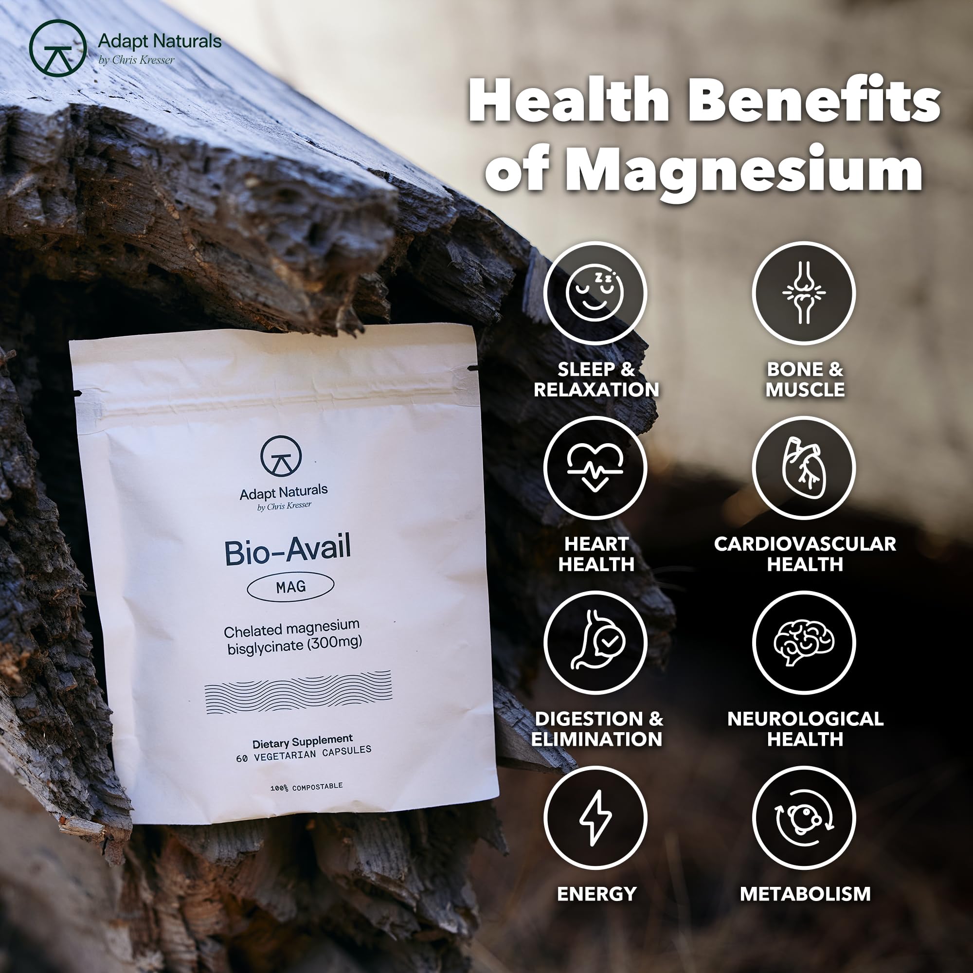 Adapt Naturals label detail highlights the premium bisglycinate formula.