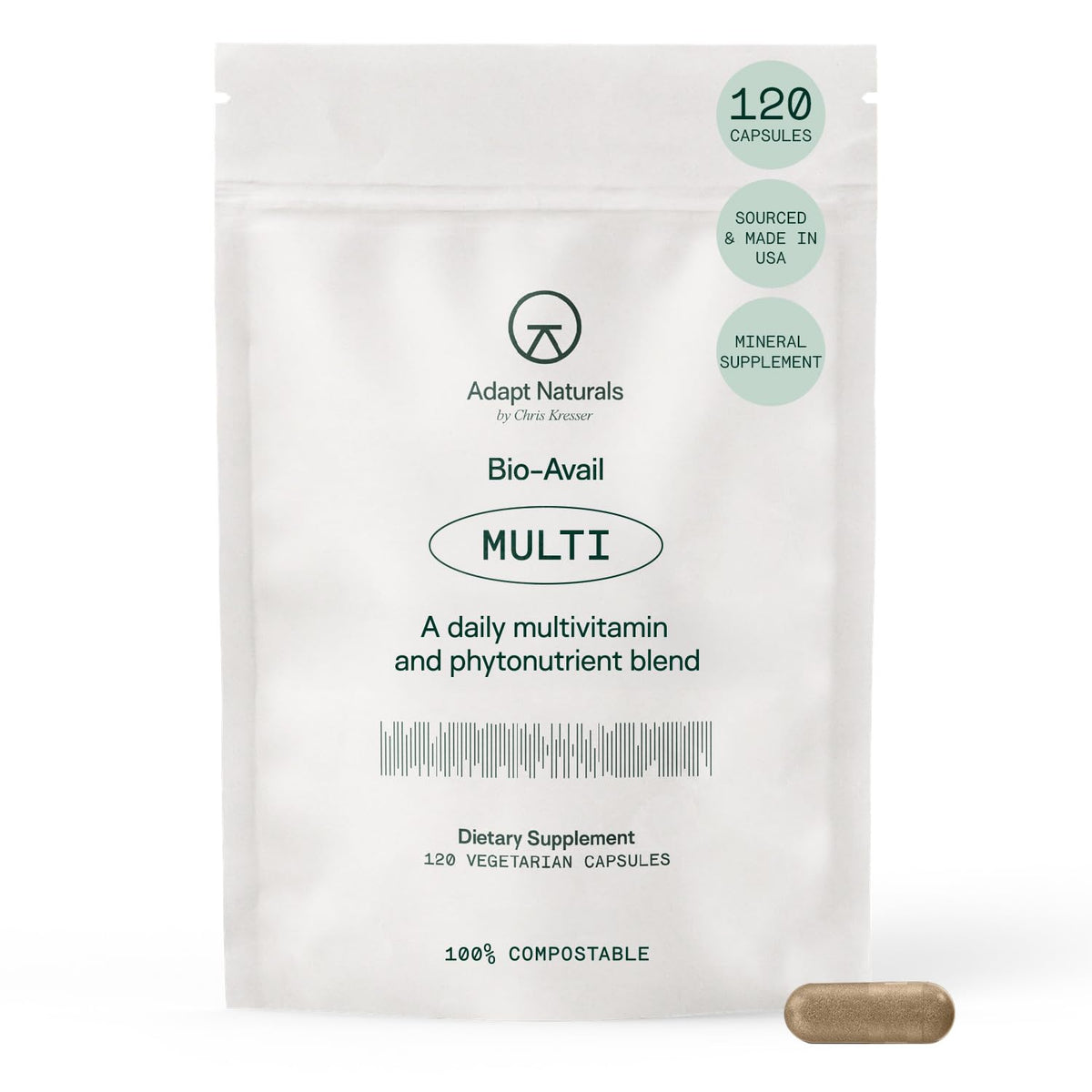 Adapt Naturals multivitamin bottle front for daily wellness support.
