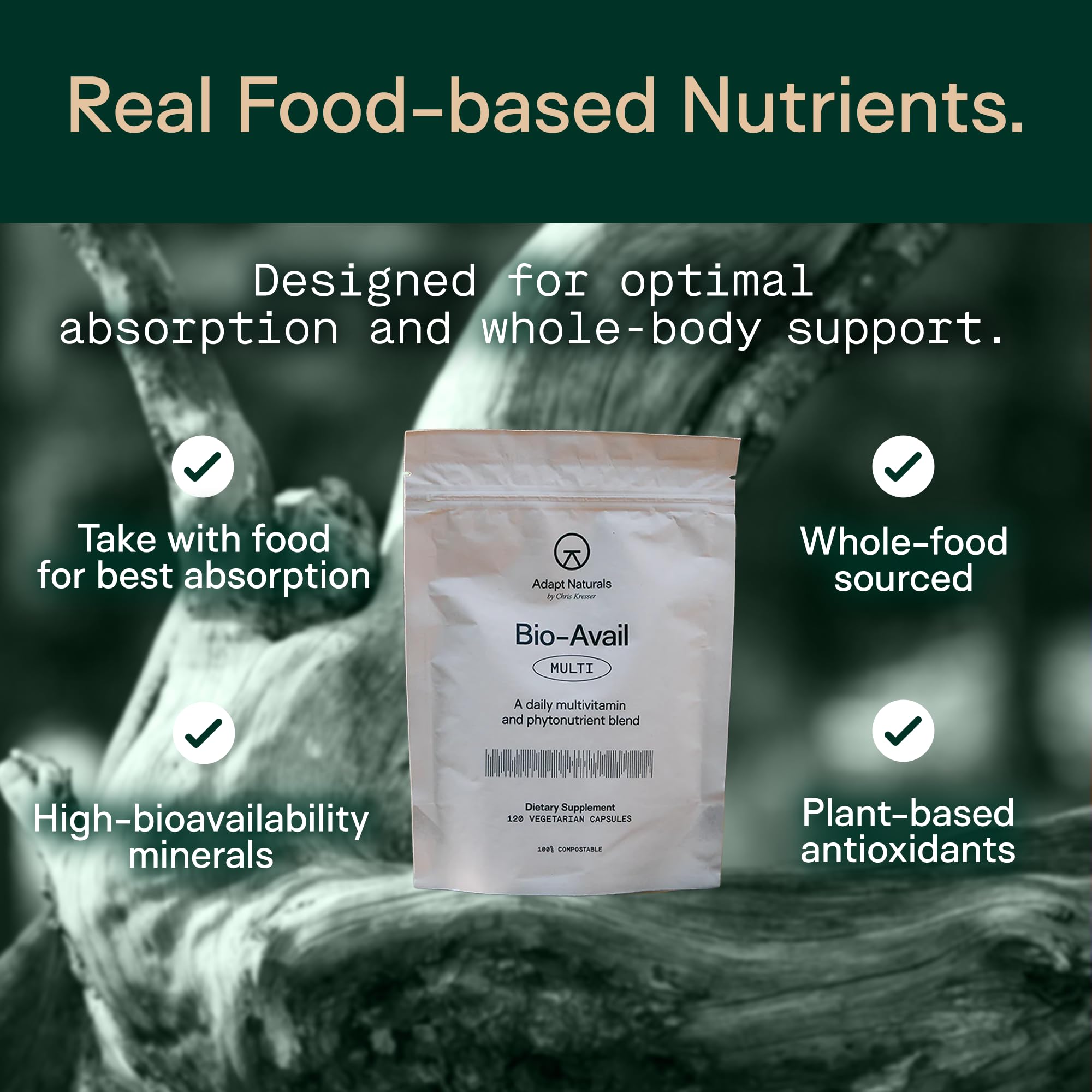 Adapt Naturals ingredients chart highlighting vitamins and minerals.