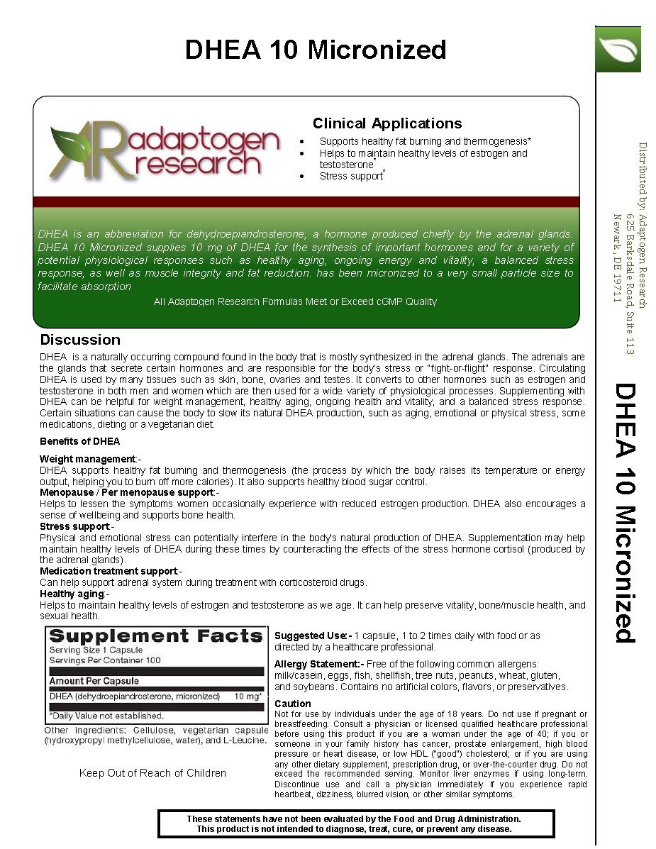 Adaptogen Research DHEA bottle on table for routine use