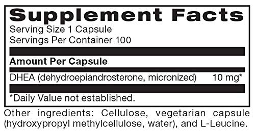 Adaptogen Research DHEA label front shows 100 vegetarian capsules