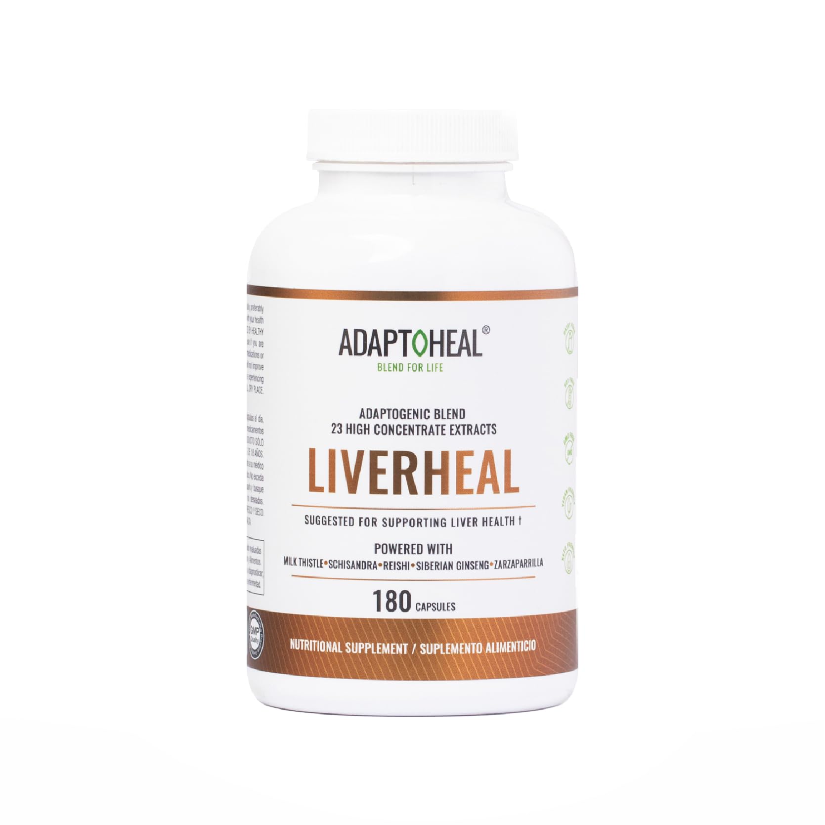 ADAPTOHEAL bottle front showing Liverheal formula for daily detox routines