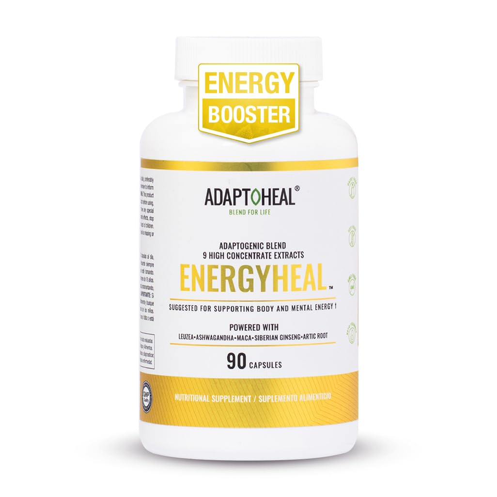ADAPTOHEAL Energyheal bottle with capsules for natural energy and stress support.