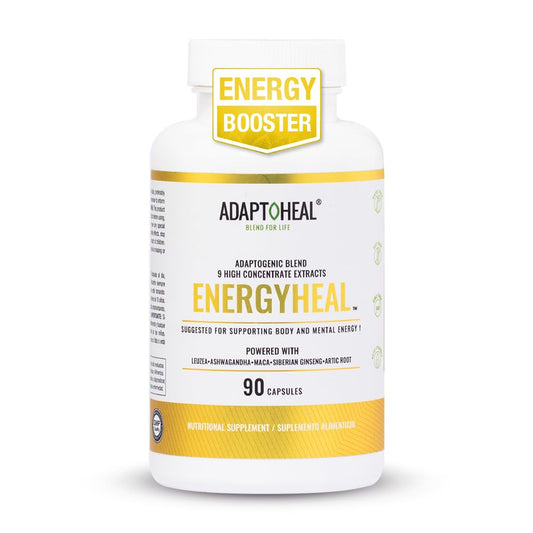 ADAPTOHEAL Energyheal bottle with capsules for natural energy and stress support.