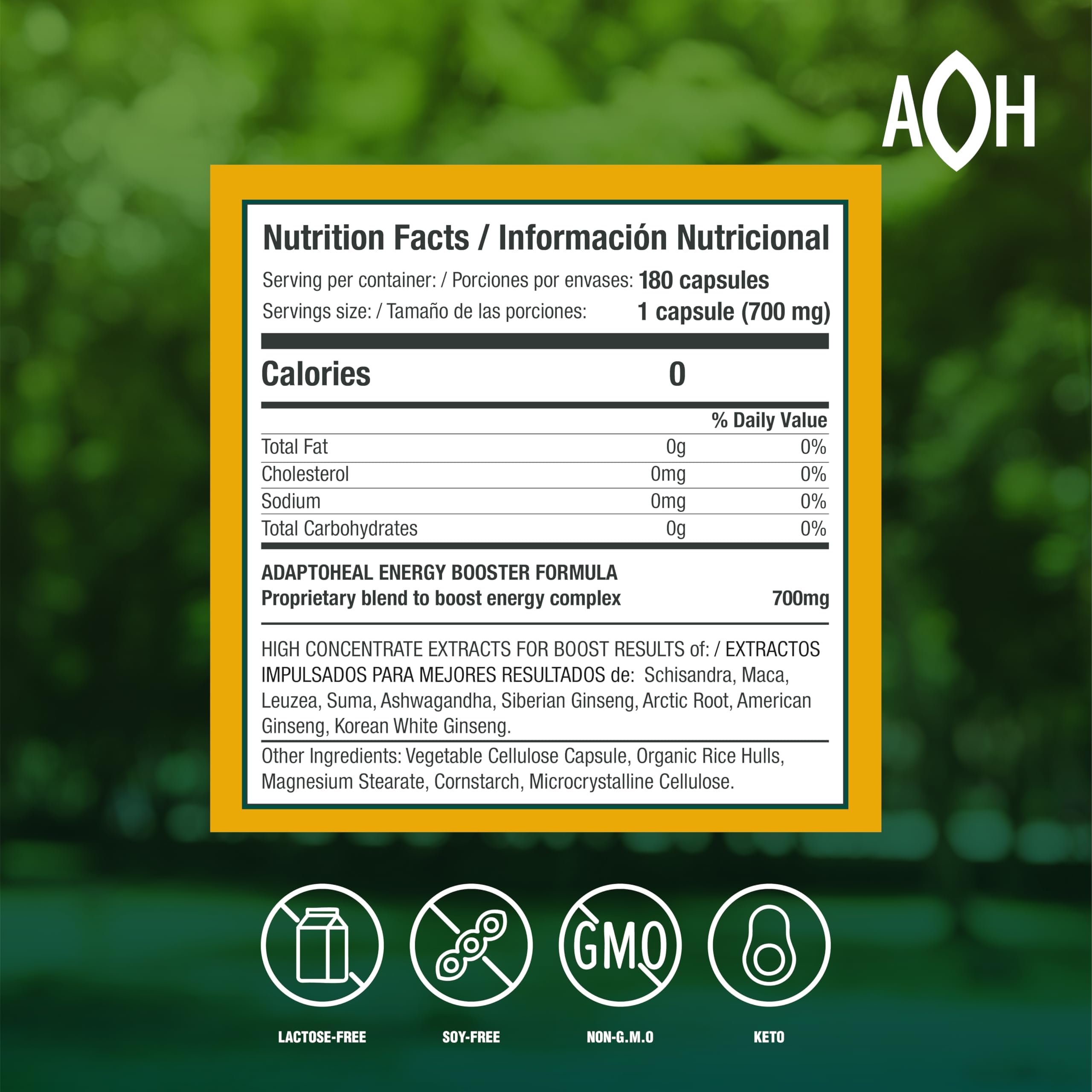 ADAPTOHEAL Energyheal capsules close-up showing herbal blend