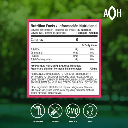 ADAPTOHEAL Hormobalance capsules-closeup highlighting plant-based formula for wellness