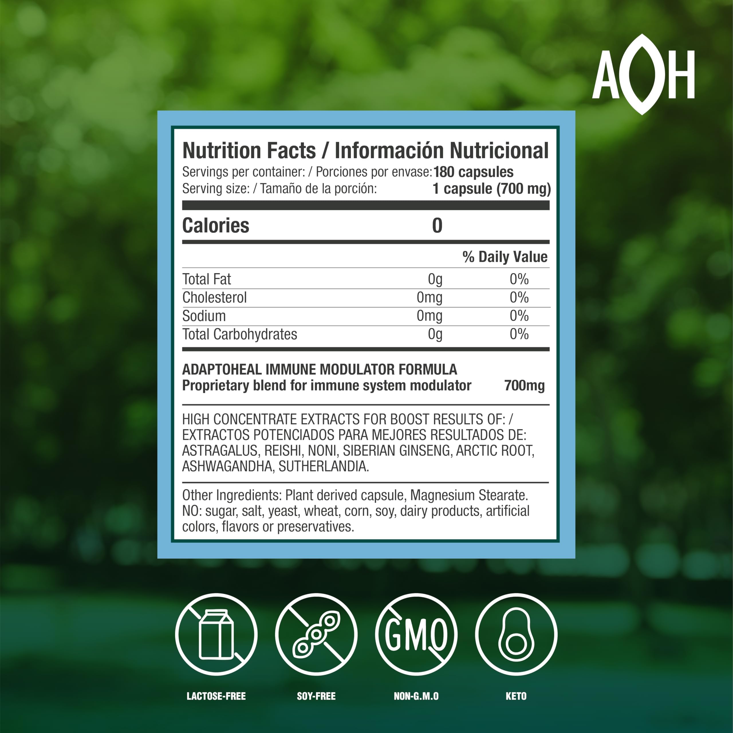 ADAPTOHEAL Immodulator capsules close-up highlighting ingredients