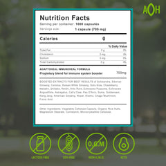 ADAPTOHEAL Immuneheal bottle back shows ingredient details for wellness.