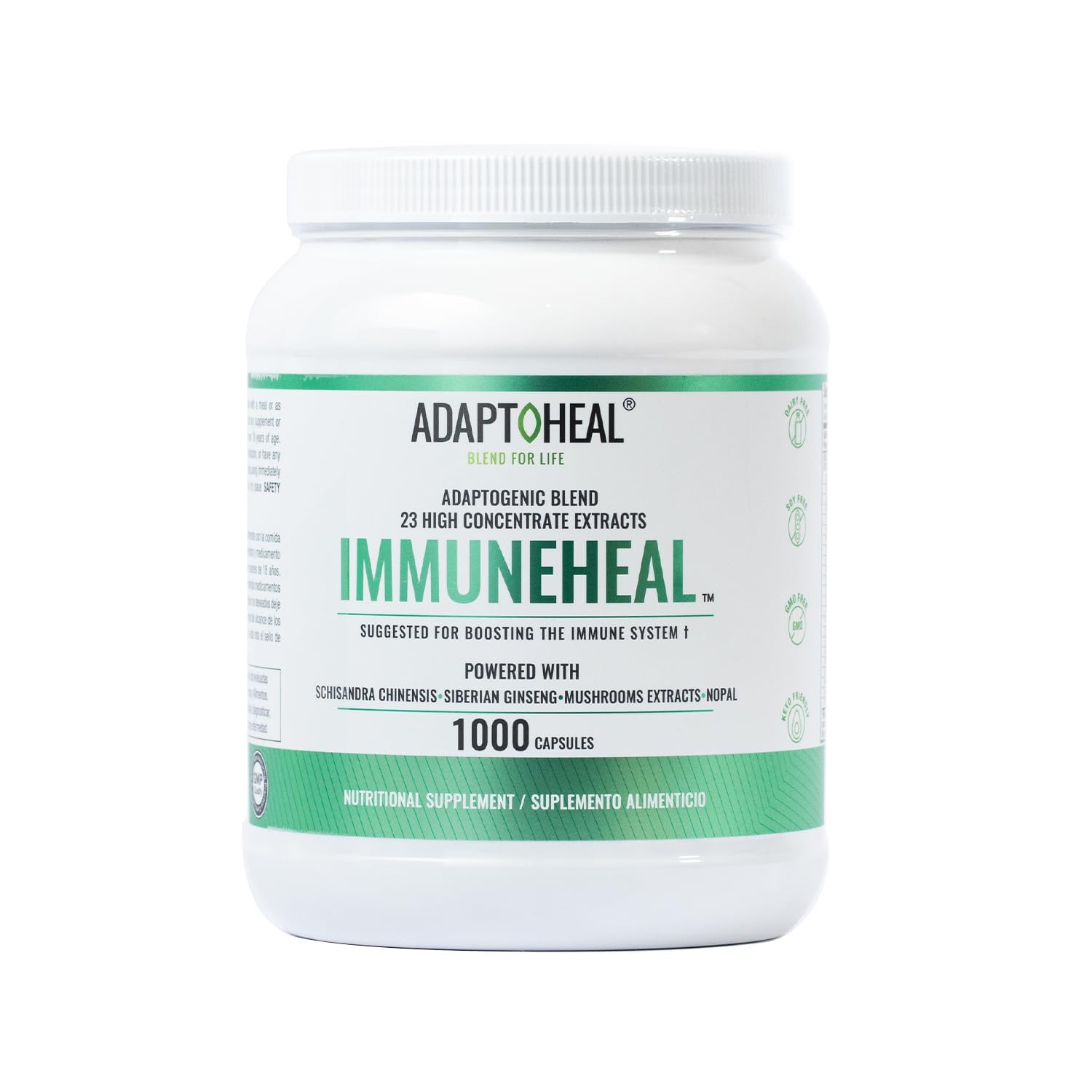 ADAPTOHEAL Immuneheal bottle front view for immune support and daily balance.
