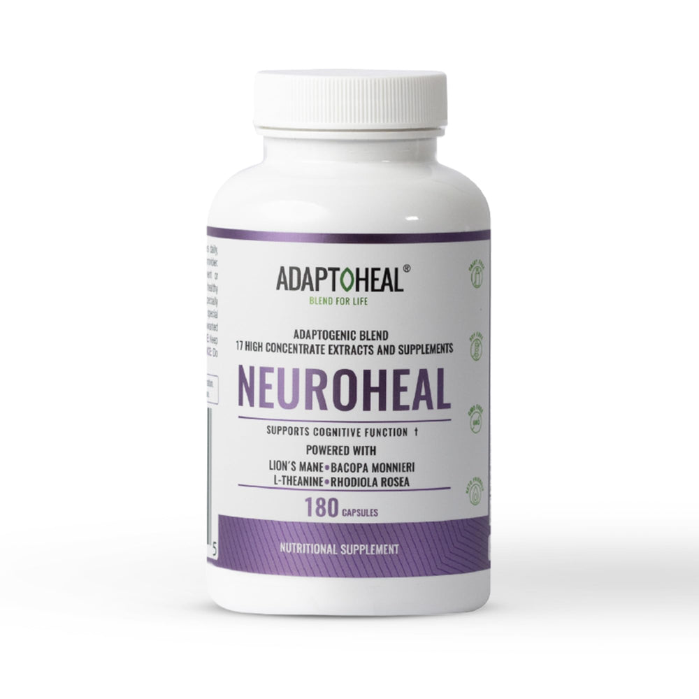 ADAPTOHEAL NeuroHeal bottle front supports focused cognition.