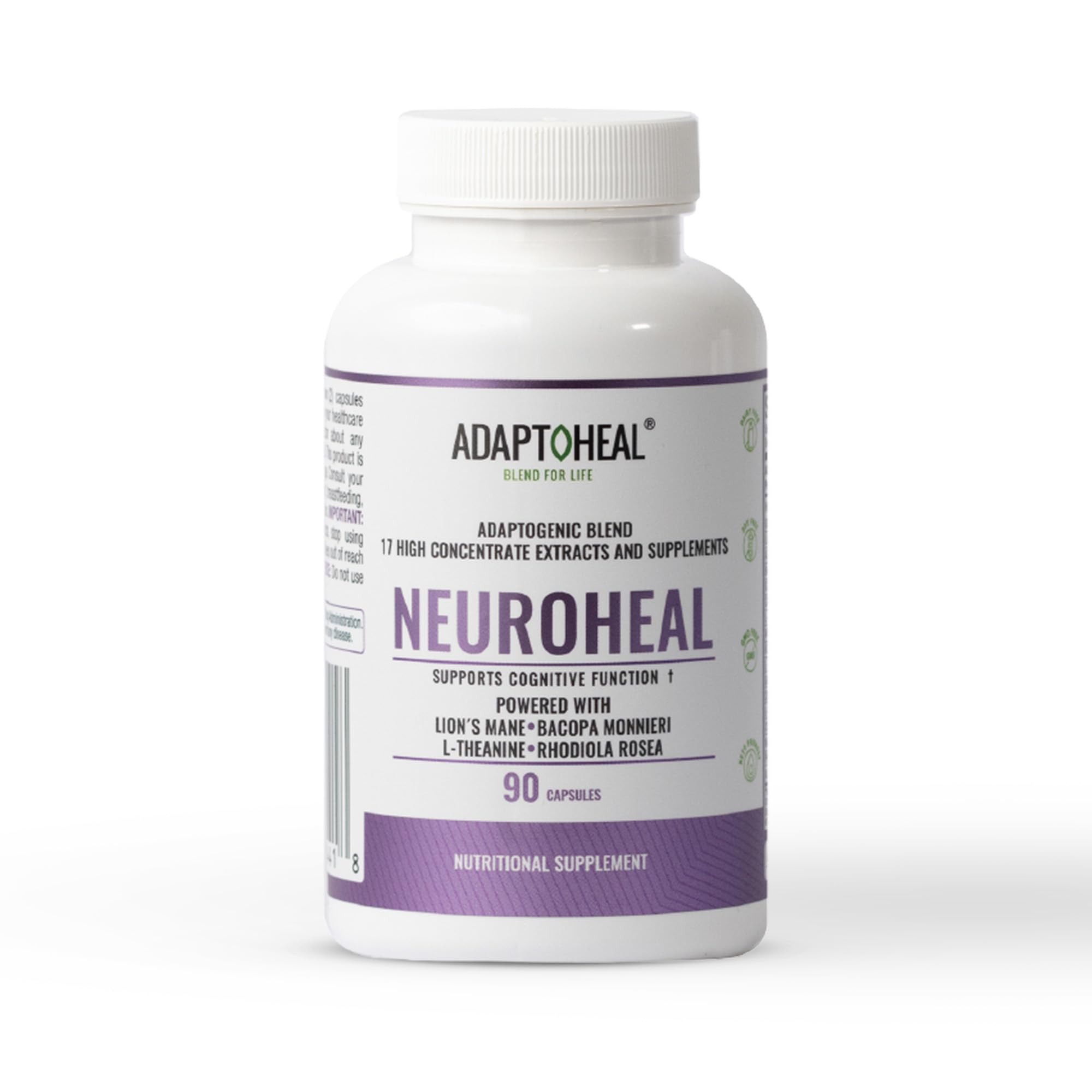 ADAPTOHEAL NeuroHeal bottle front view highlighting premium nootropic formula for daily focus